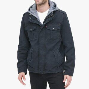 Levi’s Men’s Distressed Washed Cotton Hooded Military Jacket Size Large EUC